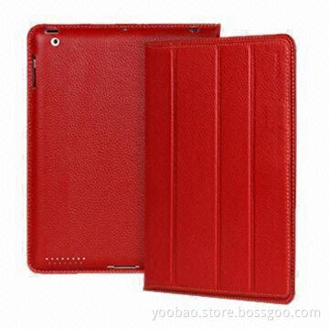 Genuine Leather Case for iPad 3, with Sleep Function, Comes in Red/Black/Orange